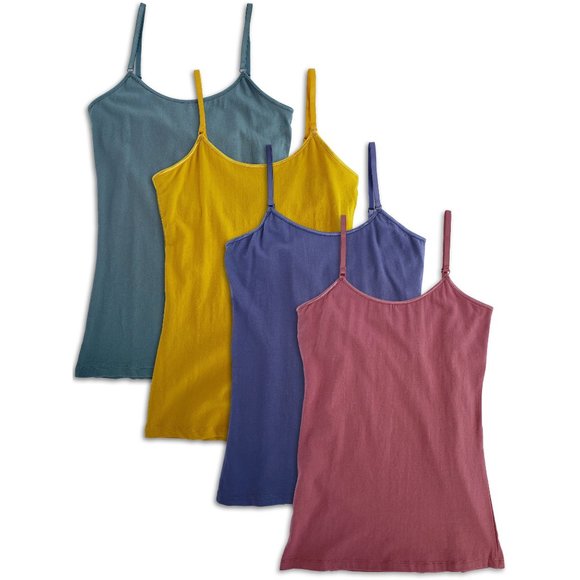 Kalon Tops - 4-Pack Cotton Shelf Bra Camisole Cami Tank 1632 Festival New NWT